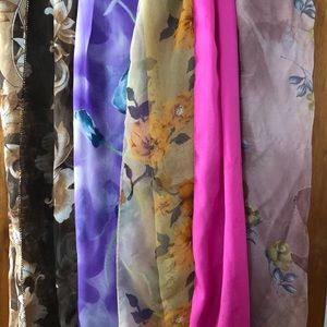 5 silk like scarves